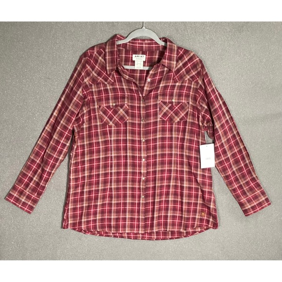 Ariat Tops - Ariat Real Womens Trailblaze Snap Shirt 1X Maroon Plaid Western Cowgirl Core NWT